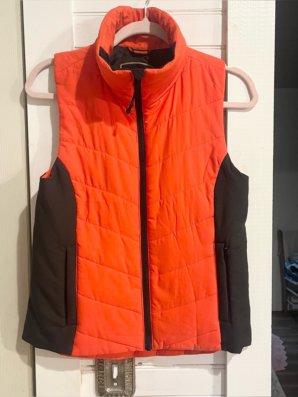 Sleeveless Quilted Orange and Black Puffer Vest